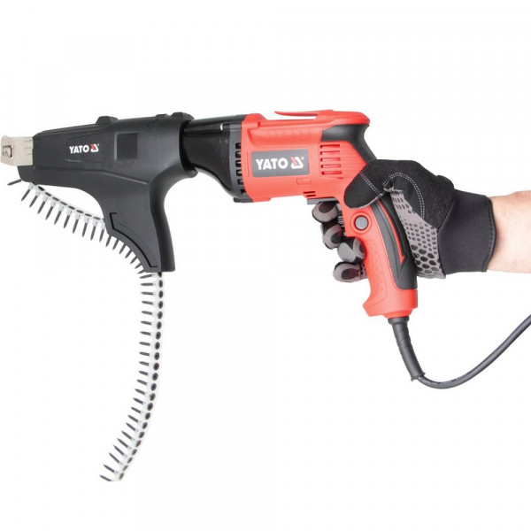 Шурупокрут для г/к плит мережевий YATO YT-82071 550 Вт, з обоймою для шуруп: Ø= 3,5мм, l= 22-55мм