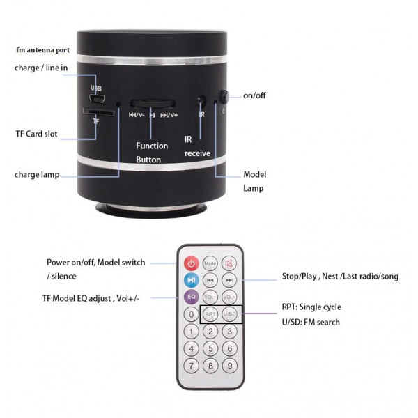Бездротова віброколонка Adin D5+ з пультом дистанційного керування, 20 Ватт