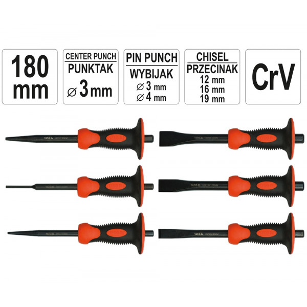 Набір зубил із протектором YATO YT-4710, 6 штук