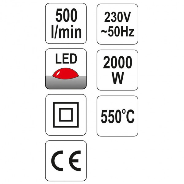 Строительный фен 2000 Вт YATO YT-82292 с аксессуарами и кейсом