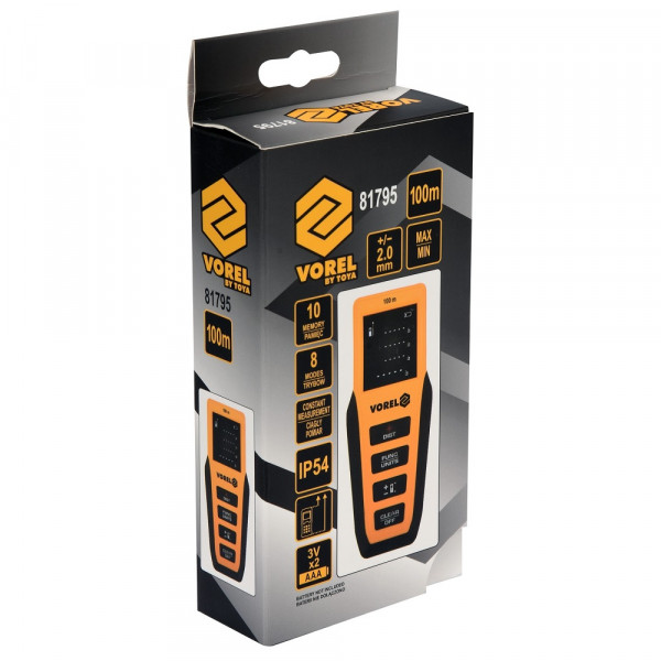 Дальномір лазерний VOREL 81795 0.2-100 м ± 2 мм, 8 режимів