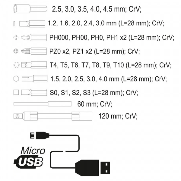 Викрутка акумуляторна з набором біт 39 предметів Yato YT-27930 в кейсі