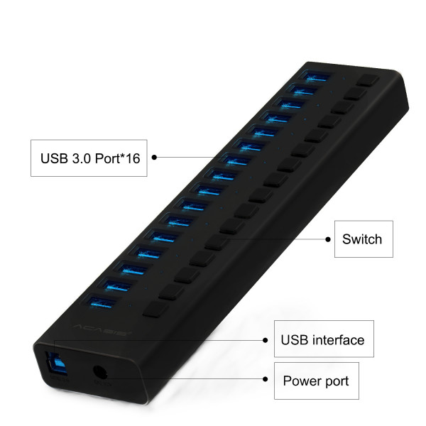 USB hub Acasis H716PB с блоком питания