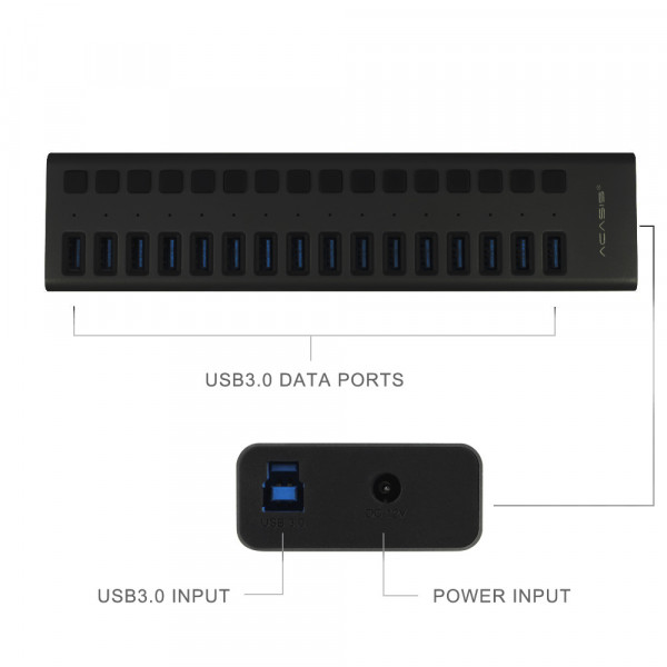 USB hub Acasis H716PB с блоком питания
