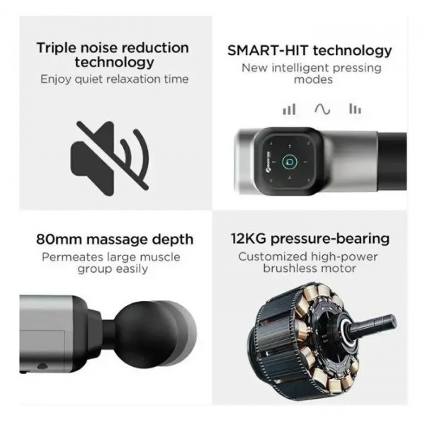 Перкусійний масажер тригерних точок Booster M2 (M2-A) Massage Gun 24V, 6 насадок