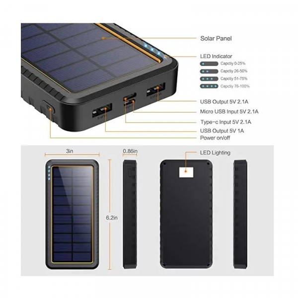 Портативна батарея Solar Power Bank 26800mAh HX160S6 із сонячною панеллю