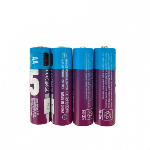 Акумуляторні батареї АА 1300Mah 1.5V з зарядкою Micro USB, 4 штуки