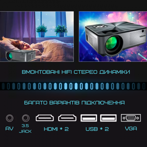 Портативный Проектор Android 9.0 Full HD 1920*1080 P+WIFI+Bluetooth с Динамиками 3200 Lumen Мини LED Проектор