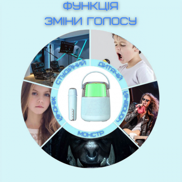 Беспроводная Мини Караоке Система Переносная Портативная Bluetooth Колонка + Функция Смены Голоса + LED