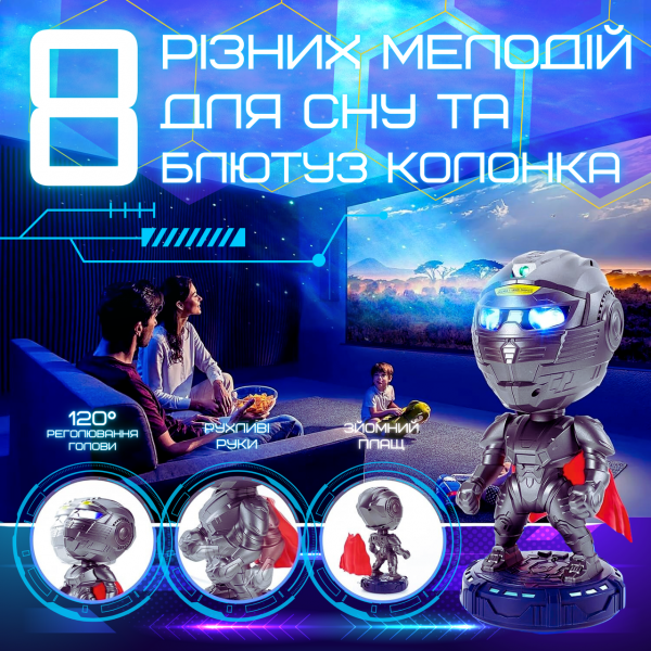 Проектор Звездного Неба с Bluetooth Колонкой + Звуки Природы + LED Подсветка Светодиодный Ночник Супергерой Ла