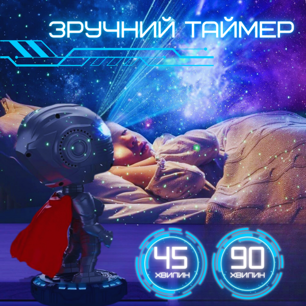 Проектор Звездного Неба с Bluetooth Колонкой + Звуки Природы + LED Подсветка Светодиодный Ночник Супергерой Ла