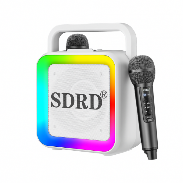 Портативная Блютуз Караоке Система SDRD на Два Беспроводных Микрофона с Функцией Смены Голоса и LED Подсветкой
