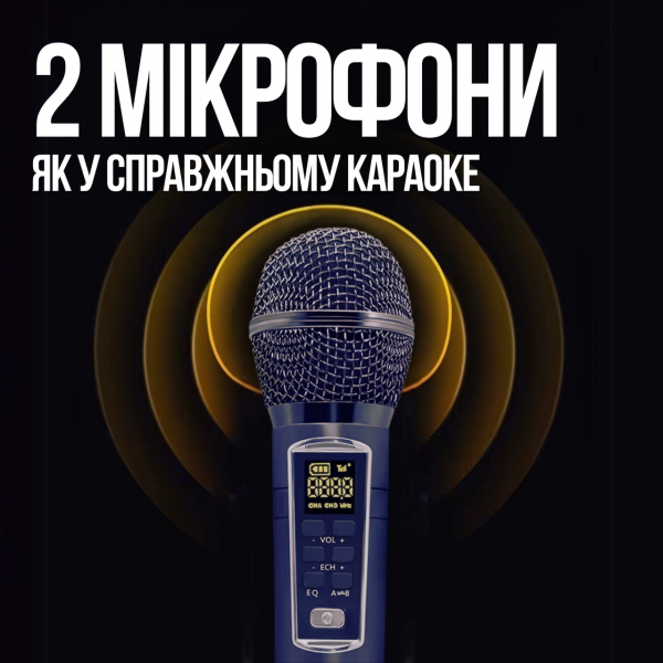 Портативная Переносная Караоке Система SDRD С Двумя Беспроводными Bluetooth Микрофонами + RGB Подсветкой Для