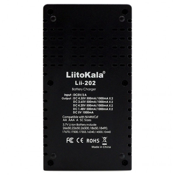 Зарядний пристрій Liitokala Lii-202, Ni-Mh/Li-ion/Li-Fe/LiFePO4, USB, Powerbank, LED, Box