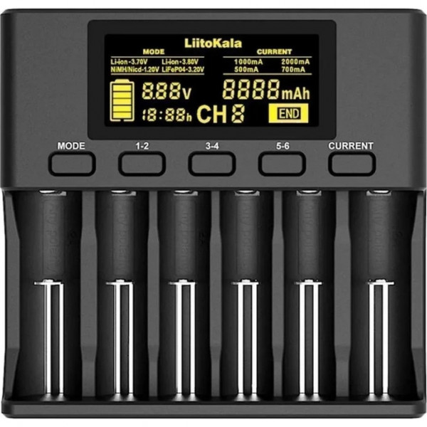Універсальний зарядний пристрій LiitoKala Lii-S6 EU на 6 каналів + автомобільний кабель