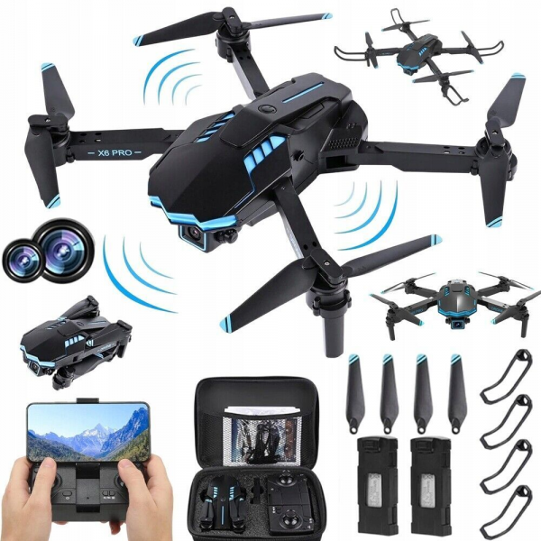 Детский Квадрокоптер X6  дрон с камерой 4K + до 30 мин полета + кейс ( 1+1  аккумулятора + запасные лопасти)