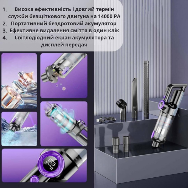 Пылесос аккумуляторный VC028 ручной вертикальный, беспроводной для дома Автомобильный пылесос Автопылесос