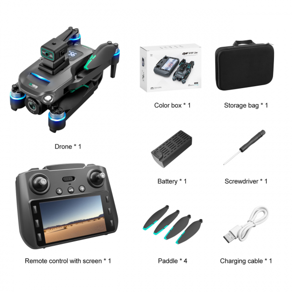 Квадрокоптер  с камерой S159 дрон с ЖК- экраном с 4K, HD ESC, FPV, GPS до 1000 км. 20 мин. полета + кейс