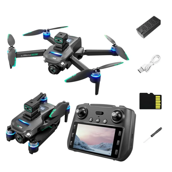 Квадрокоптер с ЖК- дисплеем S159 дрон с камерой 4K, HD ESC, FPV, GPS до 1000 км. 20 мин. полета + кейс