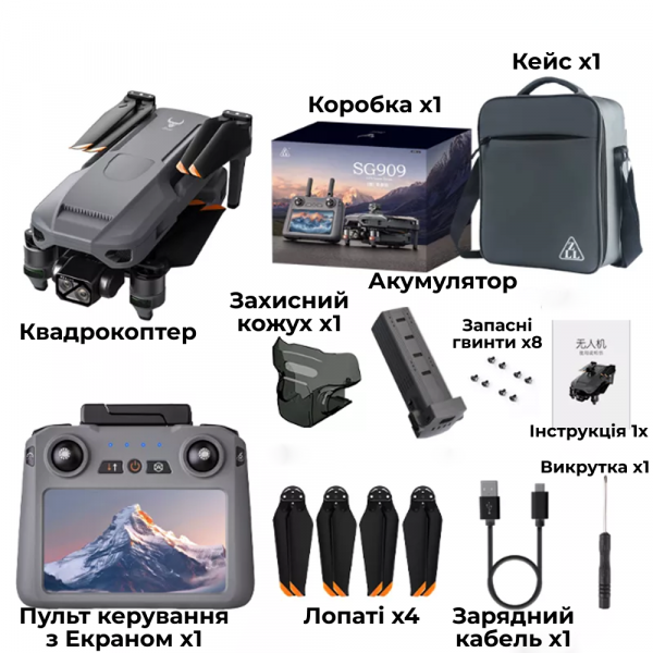 Профиссиональный Квадрокоптера ZLL SG909 MAX 4K дрон с 3-х подвесом, 10 км, FCC, HD камера, экран на пульте