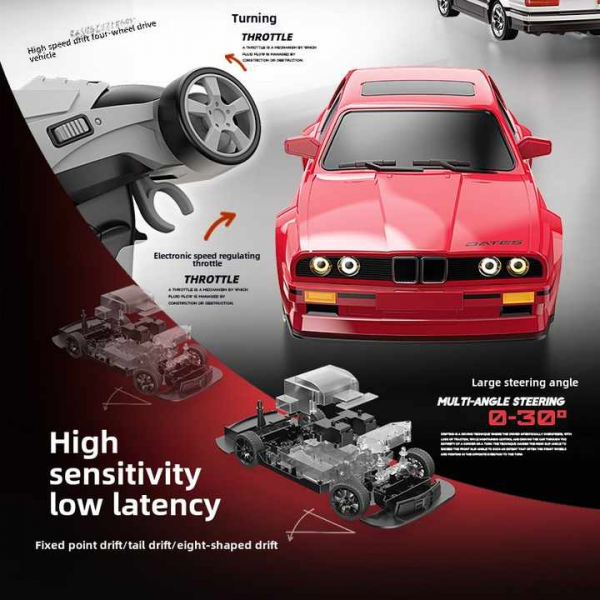 Радиоуправляемая дрифт-машина BMW E30 RC Дрифт-кар 1:16 30 км/ч 4WD с полным приводом + сменные шины