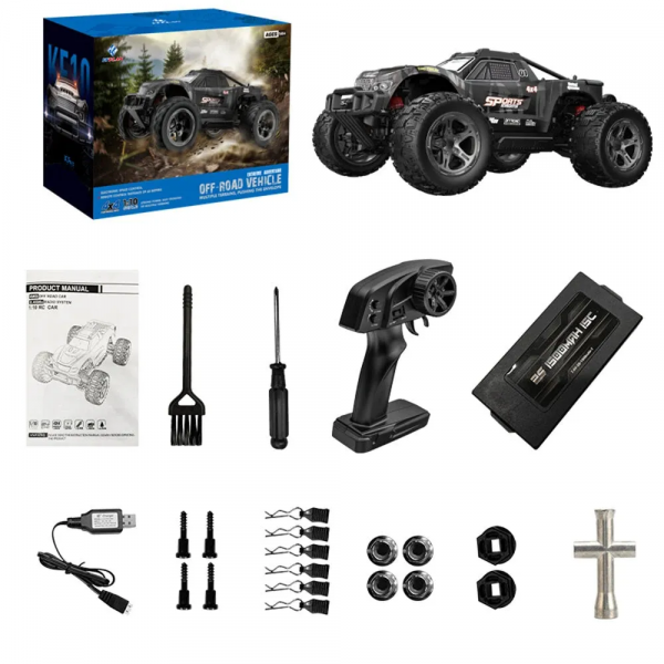 Большая машинка на пульте KF10 1:10 машинка на пульте управления 4WD, 50 км/ч полный привод, LED свет