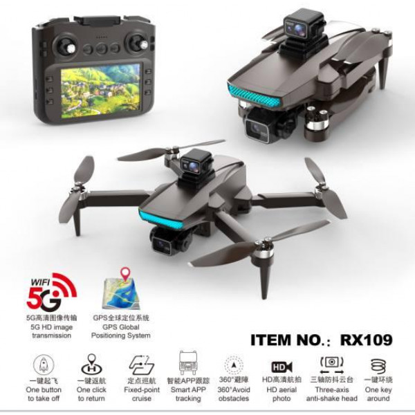 Квадрокоптер Дрон RX109 с 4.5" экраном, 3-осевой стабилизацией, 4K видео, до 2 км дальность, 25 мин полета