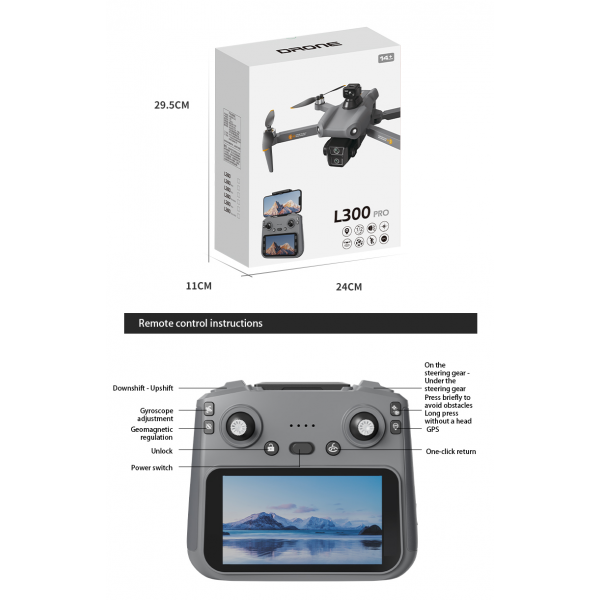 Профессиональный Дрон Квадрокоптер L300 Ultra max с пультом экраном 5.9", GPS и камерой 4K – до 28 мин полёта