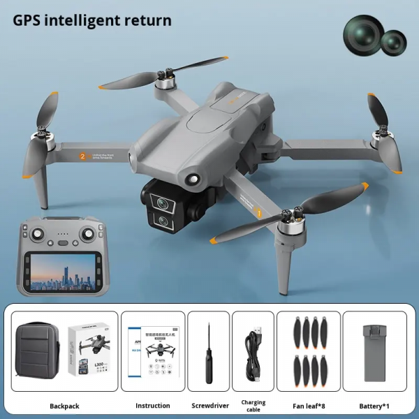 Квадрокоптер L300 ULTRA MAX с GPS и 4K камерой – до 50 мин полета Дрон с пультом с экраном 5.9" / 2 аккумулятора