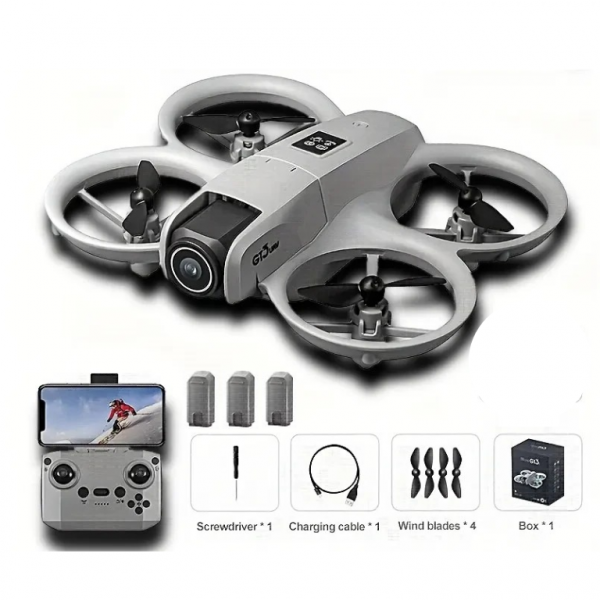 Квадрокоптер Дрон GT3 для начинающих, детский квадрокоптер с защитой винтов + до 20 мин полета / 3 АКБ