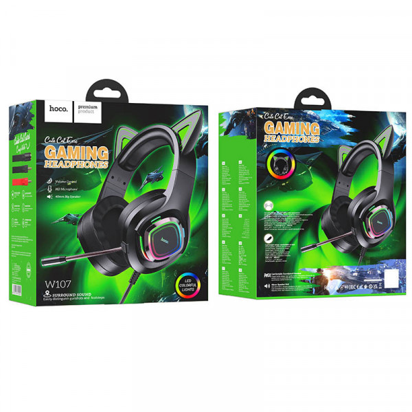 Накладні навушники Hoco W107 Cute cat (USB+3.5mm/2m)