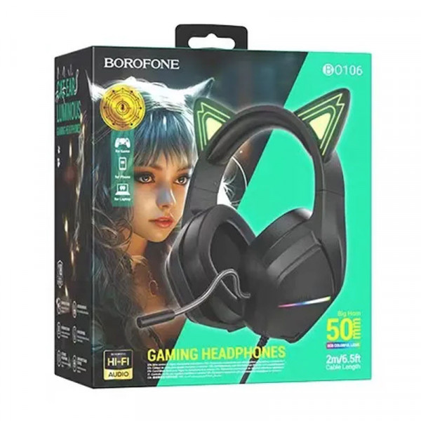 Накладні навушники Borofone BO106 Cute cat (USB+3.5mm/2m)