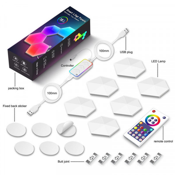Уцінка Модульный настінний світильник LED RGB 5V соты SAL-011B 6pcs Bluetooth USB with app