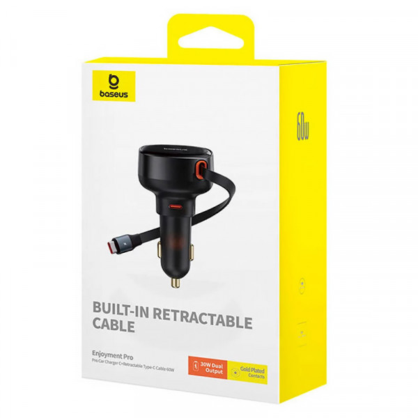 АЗП Baseus Enjoyment Pro 60W (1USB-C) + висувний кабель Type-C (C00057802111-01)